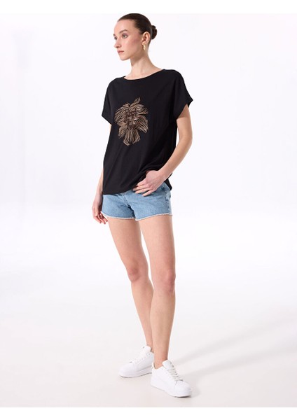 Siyah Kadın Bisiklet Yaka Basic T-Shirt Cm-Laner fiyatları