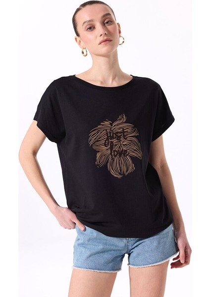 Siyah Kadın Bisiklet Yaka Basic T-Shirt Cm-Laner modelleri