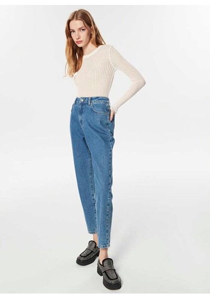 Yüksek Bel Boru Paça Mom Fit Indigo Kadın Denim Pantolon T00000018016629 modelleri