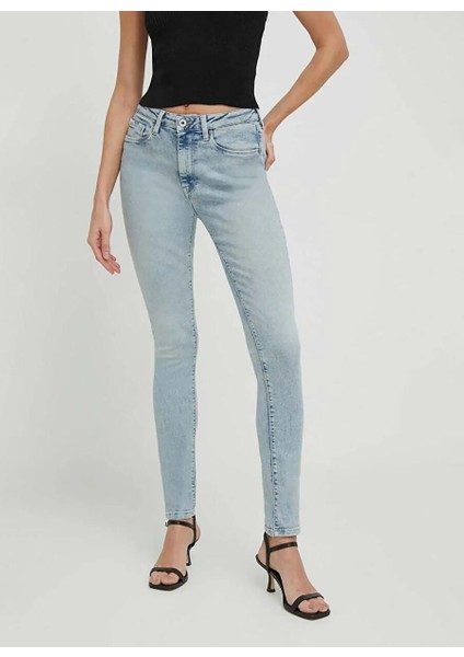 Yüksek Bel Standart Mavi Kadın Denim Pantolon PL204584MI80 fiyatları