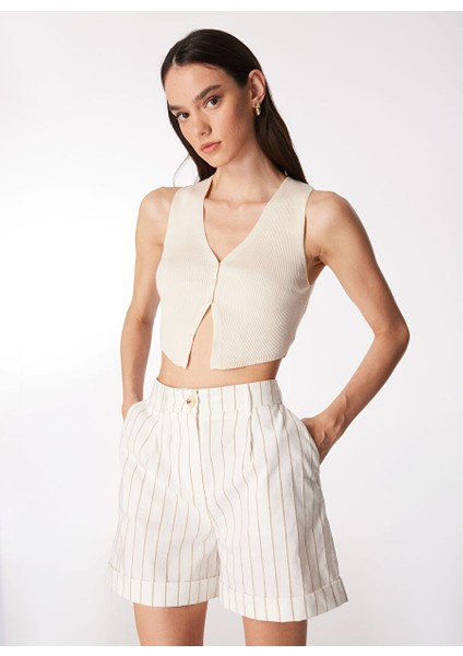 Beyaz - Bej Kadın Basic Şort F4SL-SHT0174