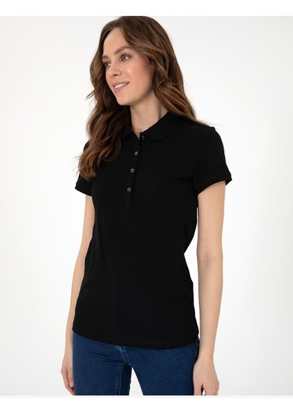 Siyah Regular Fit %100 Pamuk Polo Yaka Basic Tişört