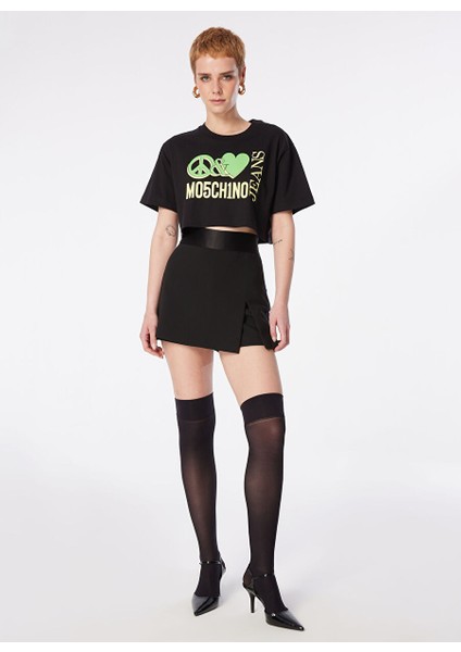 Yuvarlak Yaka Baskılı Siyah Kadın T-Shirt 241K1J0703 modelleri