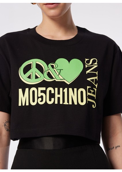 Yuvarlak Yaka Baskılı Siyah Kadın T-Shirt 241K1J0703 indirimleri