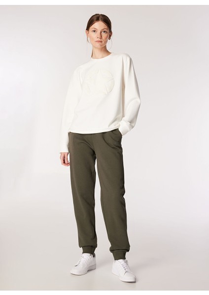 Ekru Kadın Bisiklet Relaxed Nakışlı Sweatshirt J4WL-SWT7096
