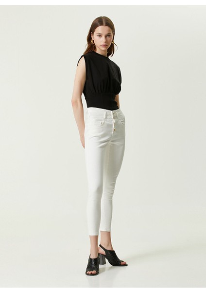 Yüksek Bel Skinny Paça Skinny Fit Ekru Kadın Denim Pantolon 1086890
