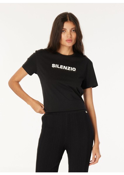 Siyah Kadın Standart Baskılı T-Shirt Z Z035 A335