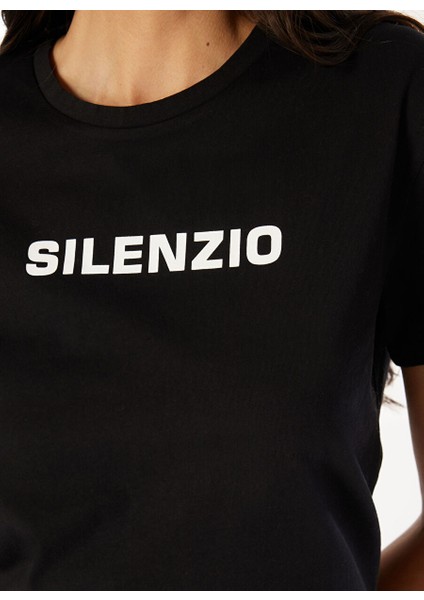 Siyah Kadın Standart Baskılı T-Shirt Z Z035 A335