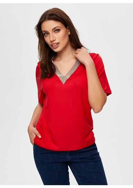 Kırmızı Kadın Slim Fit T-Shirt US25TSH064