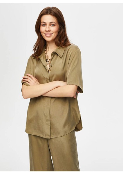 Haki Kadın Gömlek Comfort Fit Gömlek US25GML038 modelleri