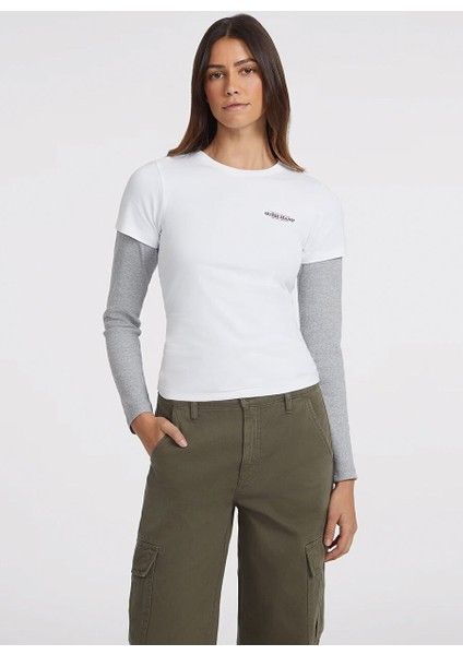 Beyaz Kadın Bisiklet Yaka Slim Fit Desenli T-Shirt Gj Ss Cn Slım Mını A - Mıd Organıc fiyatları