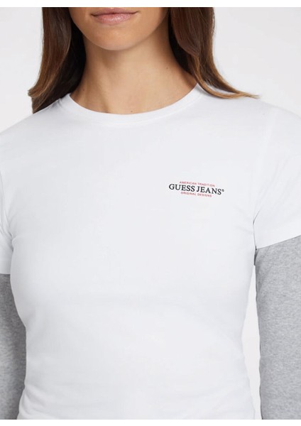 Beyaz Kadın Bisiklet Yaka Slim Fit Desenli T-Shirt Gj Ss Cn Slım Mını A - Mıd Organıc modelleri