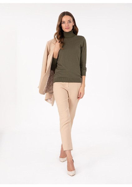 Haki Kadın Tam Balıkçı Slim Fit Düz Kazak E-Feva fırsatları