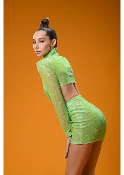 Yeşik Payetli Cut Out Detayli Mini Elbise indirimleri