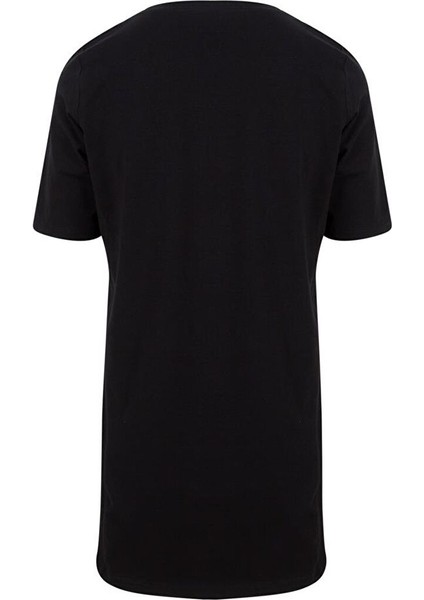 V Yaka Önü Arkası Uzun Basic T-Shirt - Siyah