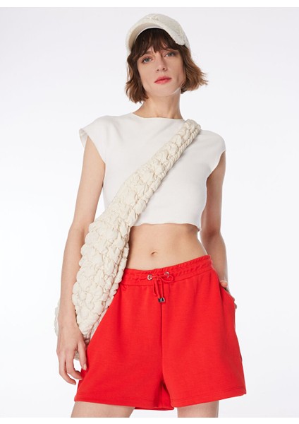 Kırmızı Kadın Lastikli Basic Sweat Şort F4SL-SHT0611