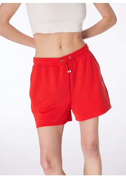 Kırmızı Kadın Lastikli Basic Sweat Şort F4SL-SHT0611