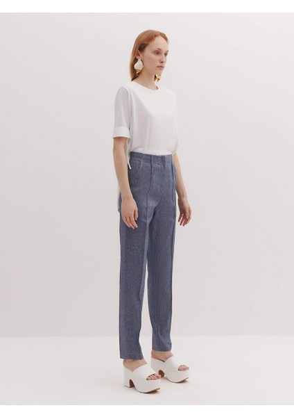 Süs Dikişli Kemersiz Denim Pantolon