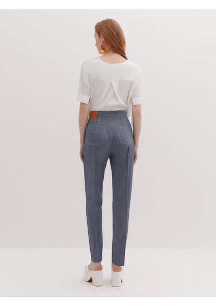 Süs Dikişli Kemersiz Denim Pantolon