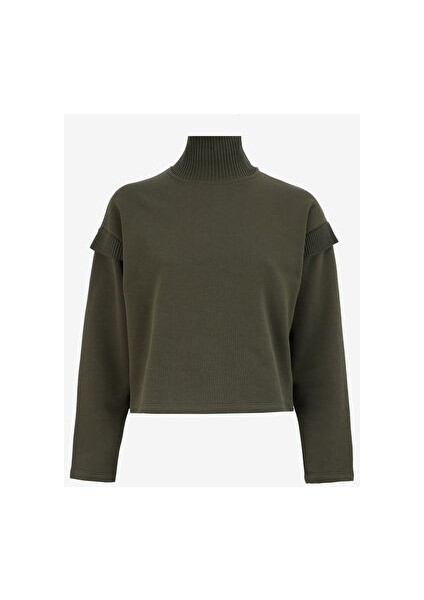 Haki Kadın Dik Relaxed Düz Sweatshirt M4WL-SWT-1912