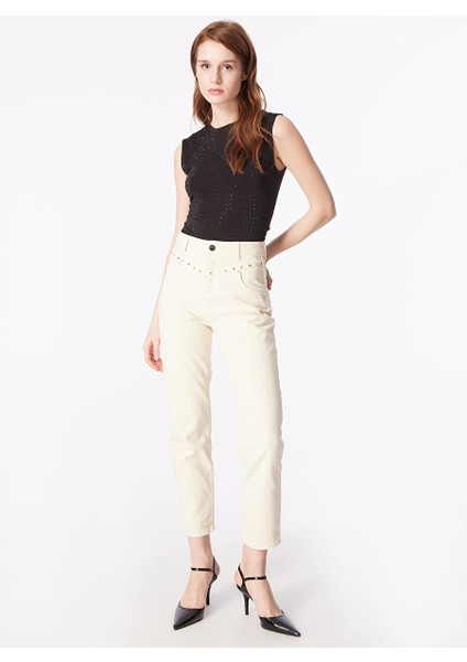 Normal Bel Normal Paça Mom Fit Ekru Kadın Denim Pantolon F4SL-PNT0547 fiyatları
