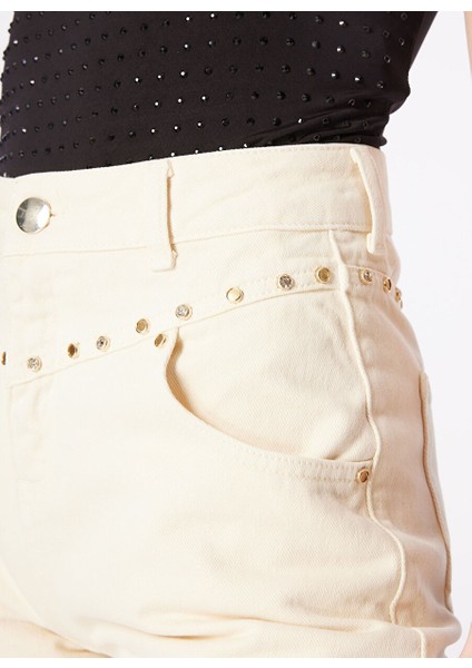 Normal Bel Normal Paça Mom Fit Ekru Kadın Denim Pantolon F4SL-PNT0547 indirimleri