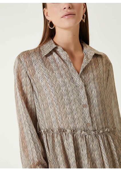 Bej Kadın Bisiklet Yaka Regular Fit Desenli Elbise 1092507