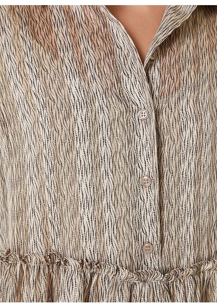 Bej Kadın Bisiklet Yaka Regular Fit Desenli Elbise 1092507
