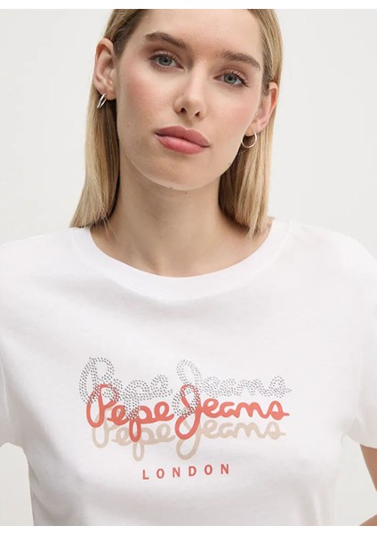 Beyaz Kadın Normal Baskılı T-Shirt PL505941 modelleri