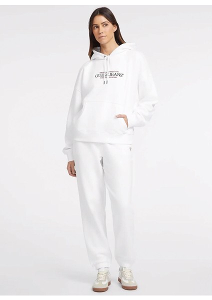 Beyaz Kadın Kapüşon Yaka Normal Kalıp Desenli Sweatshirt Gj Hood Os Amerıcan - Organıc Co/pl
