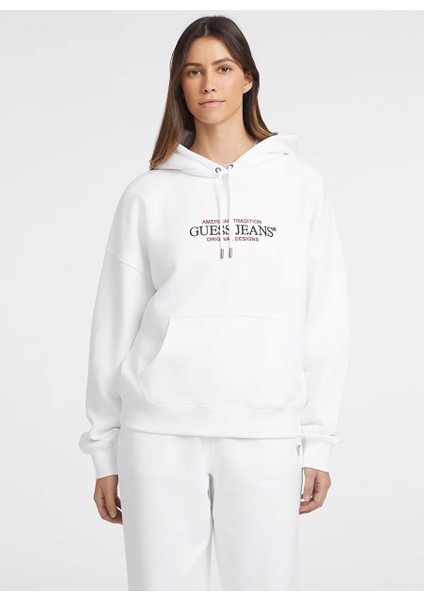 Beyaz Kadın Kapüşon Yaka Normal Kalıp Desenli Sweatshirt Gj Hood Os Amerıcan - Organıc Co/pl fiyatları