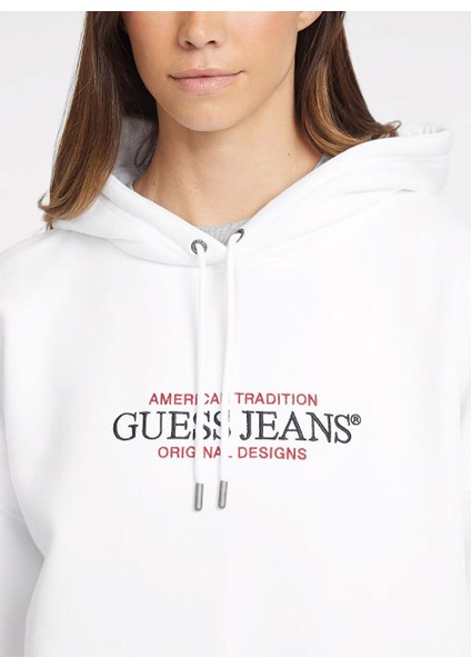 Beyaz Kadın Kapüşon Yaka Normal Kalıp Desenli Sweatshirt Gj Hood Os Amerıcan - Organıc Co/pl modelleri