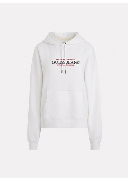 Beyaz Kadın Kapüşon Yaka Normal Kalıp Desenli Sweatshirt Gj Hood Os Amerıcan - Organıc Co/pl indirimleri