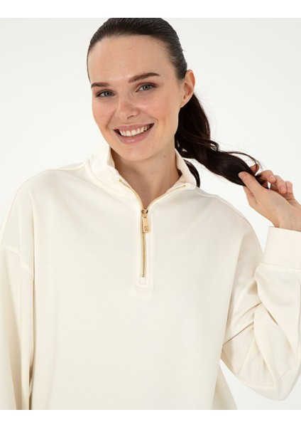 Ekru Regular Fit Modal Kumaş Sweatshirt