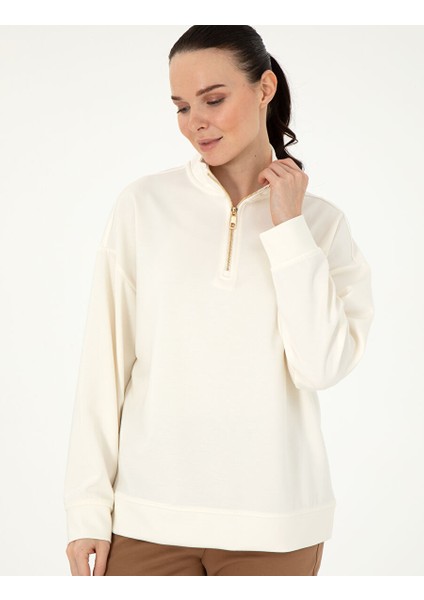 Ekru Regular Fit Modal Kumaş Sweatshirt