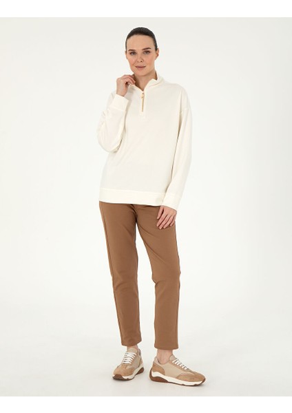 Ekru Regular Fit Modal Kumaş Sweatshirt
