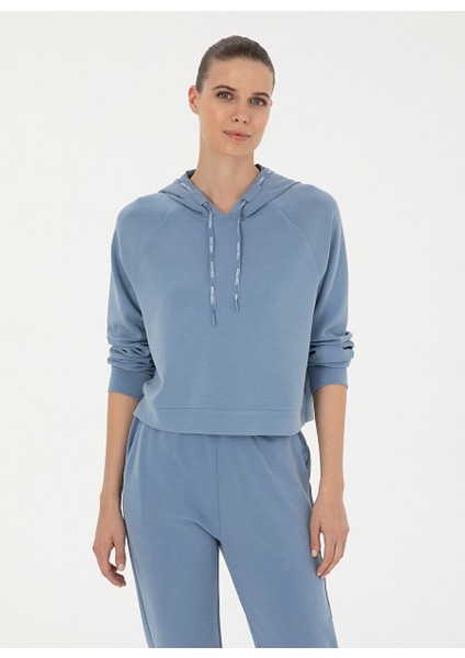 Kapüşon Yaka Indigo Kadın Sweatshırt Pante-Sw