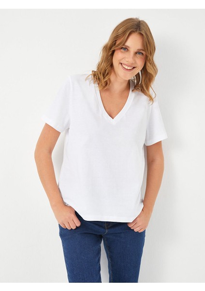 %100 Pamuk V Yaka T-Shirt 00095