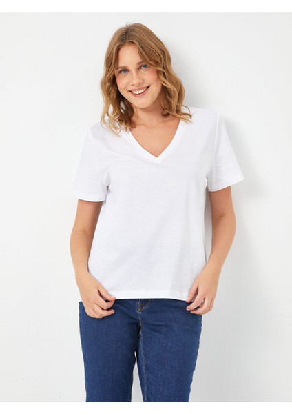 %100 Pamuk V Yaka T-Shirt 00095 fiyatları