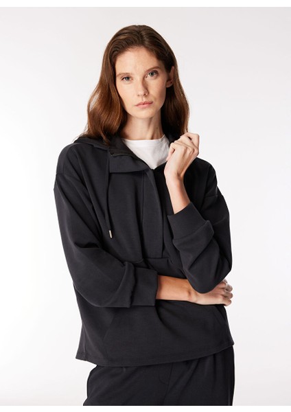 Siyah Kadın Kapüşonlu Geniş Fit Sweatshirt FC4WL-SWT0126