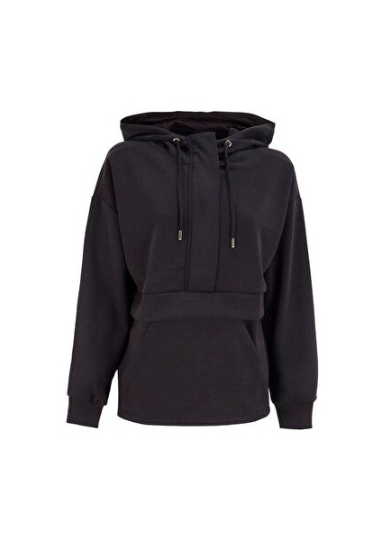Siyah Kadın Kapüşonlu Geniş Fit Sweatshirt FC4WL-SWT0126