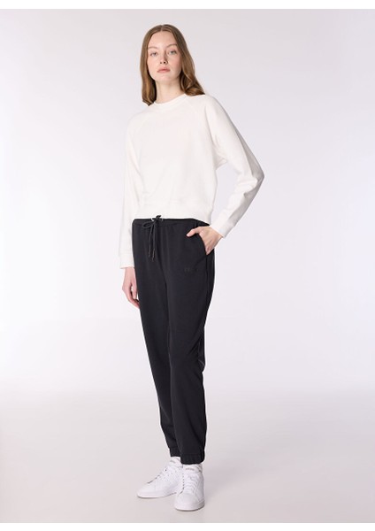 Ekru Kadın Bisiklet Crop Nakışlı Sweatshirt M4WL-SWT-1926