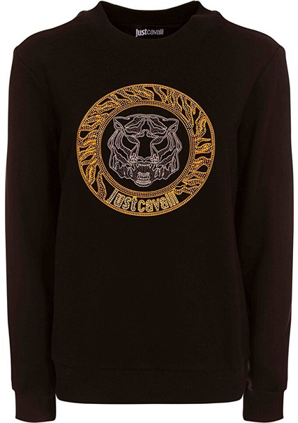 Siyah Kadın Standart Baskılı Sweatshirt 77PAIE24
