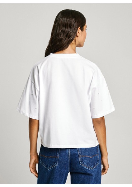 Beyaz Kadın Standart Düz T-Shirt PL505943 fırsatları