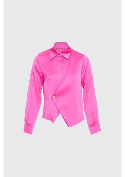 Düğme Detaylı Pembe Gömlek