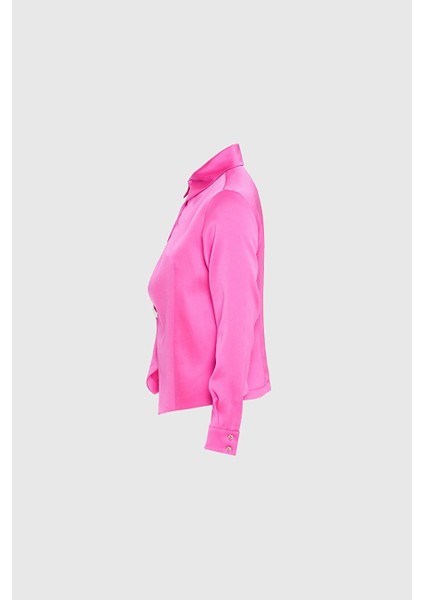 Düğme Detaylı Pembe Gömlek