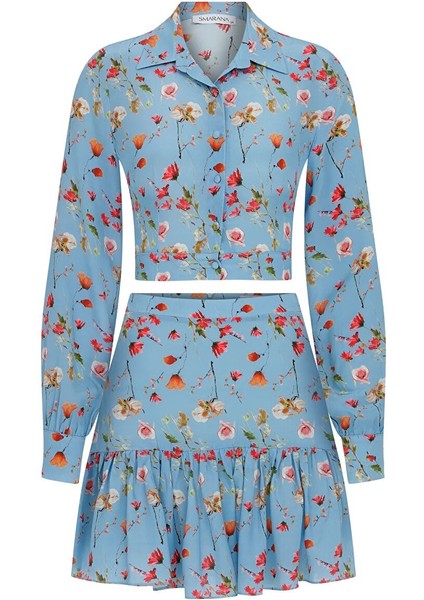 Floral Ipek Gömlek Etek Takım