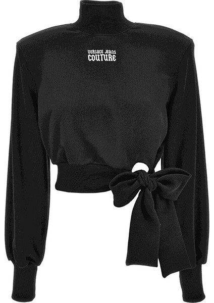 Siyah Kadın Dik Standart Baskılı Sweatshirt 77HAI311