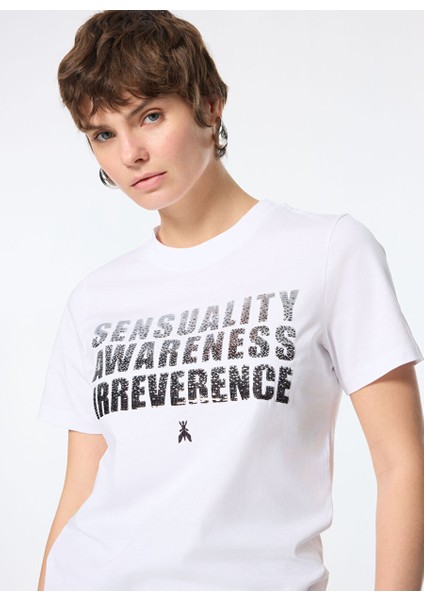 Beyaz Kadın Standart T-Shirt 8M1628 fırsatları