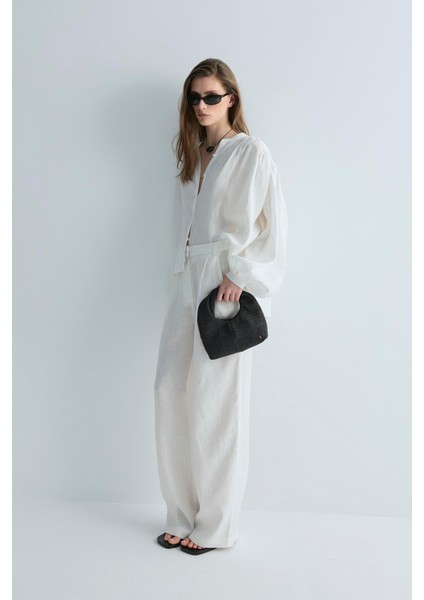 Beyaz %100 Keten Nour Büzgülü Gömlek indirimleri